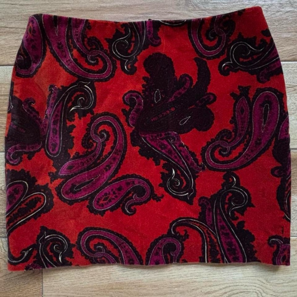 Talbots Red and Black Paisley Mini Skirt